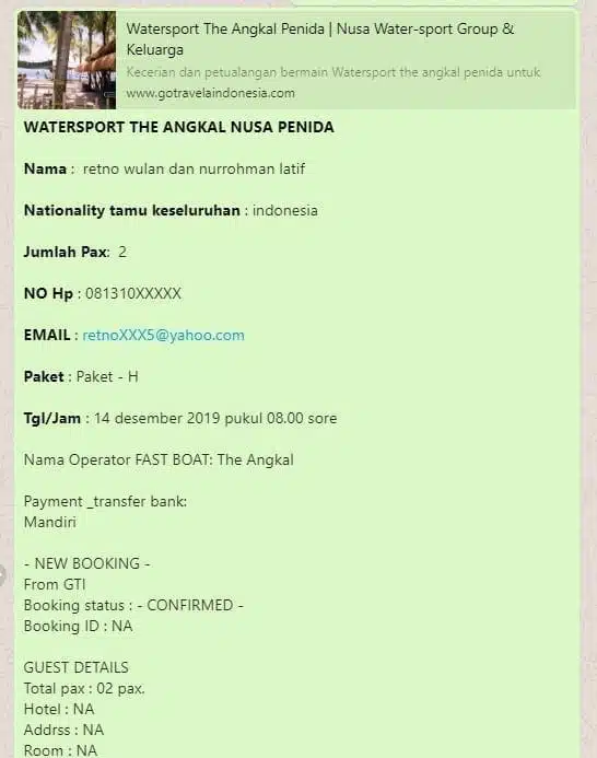 book dengan whatsapp gotravela