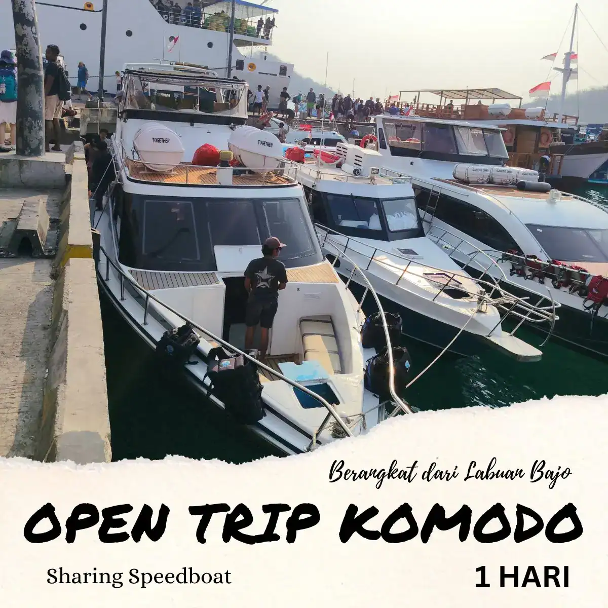 Speedboat open trip Komodo bersiap berangkat dari Pelabuhan Labuan Bajo