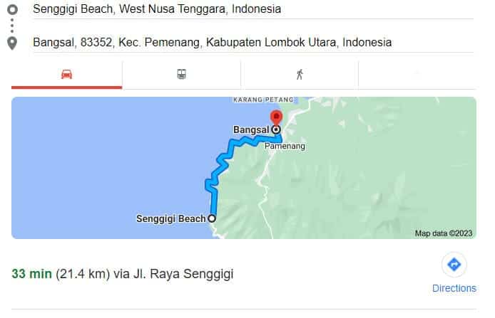 Distance from Senggigi Port to Bangsal Port